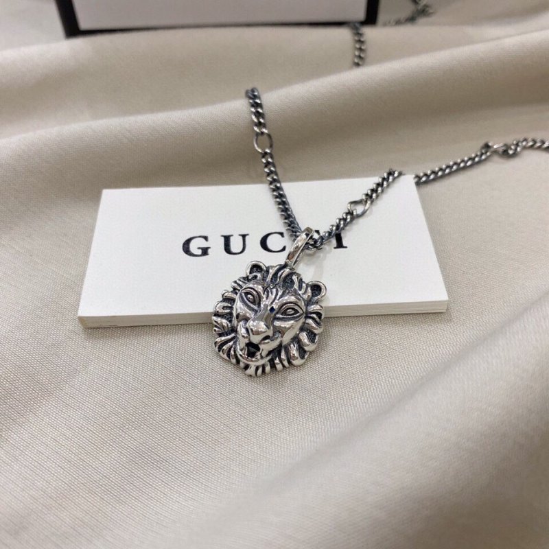 Gucci Lion Head Silver Pendant Necklace - 65cm Chain view