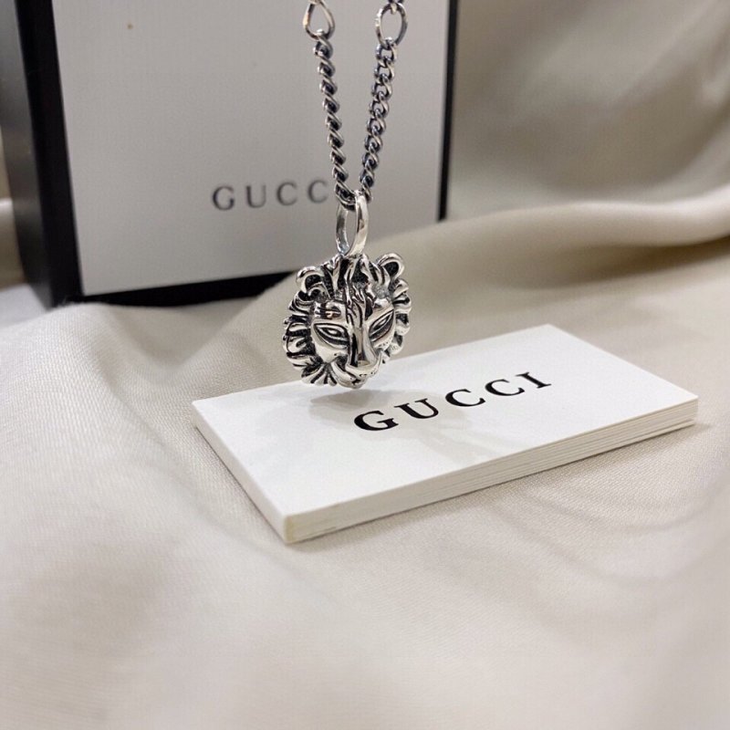 Gucci Lion Head Silver Pendant Necklace - 65cm Chain view