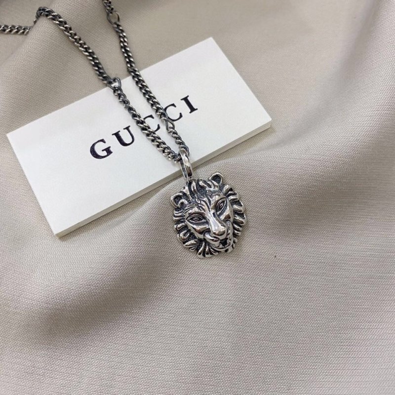 Gucci Lion Head Silver Pendant Necklace - 65cm Chain view