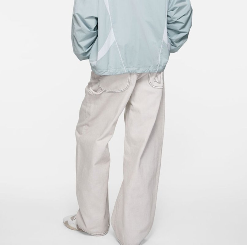 Cream Wide-Leg Jeans with Bow Pocket Embroidery view