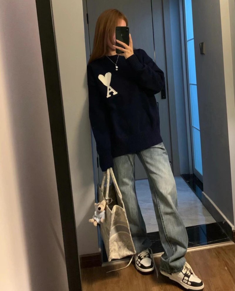 Essentials Black Heart Knit Sweater Cream Logo