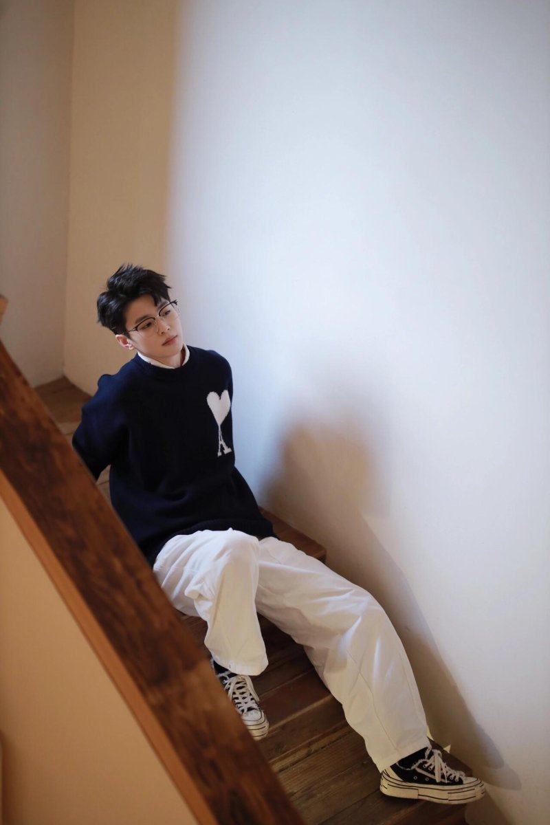 Essentials Black Heart Knit Sweater Cream Logo view