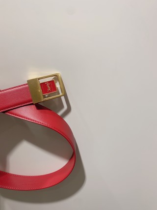 YSL Red Leather Belt with Brass Buckle - 3.0cm Width view 2