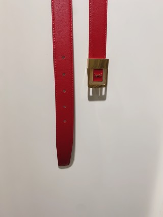 YSL Red Leather Belt with Brass Buckle - 3.0cm Width view 4