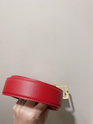 YSL Red Leather Belt with Brass Buckle - 3.0cm Width view 5