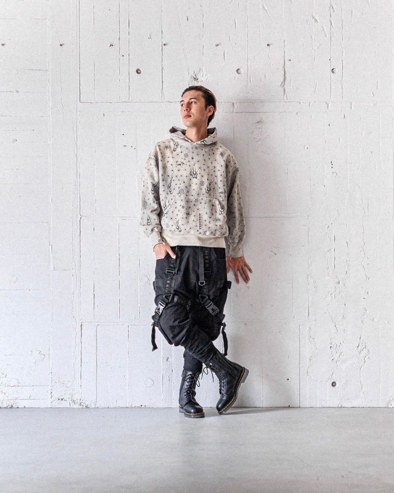 Essentials Oversized Hoodie – Grey with Spider & Flame Print view