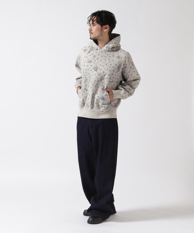Essentials Oversized Hoodie – Grey with Spider & Flame Print view