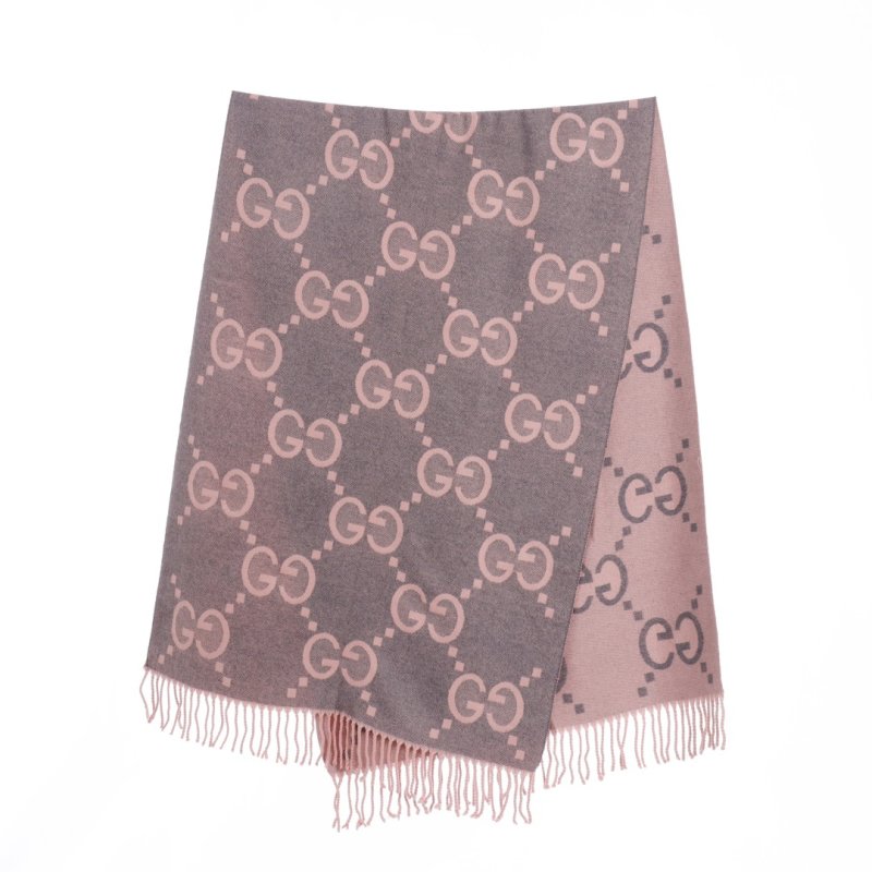 Gucci GG Double-Face Jacquard Scarf Gray & Pink view