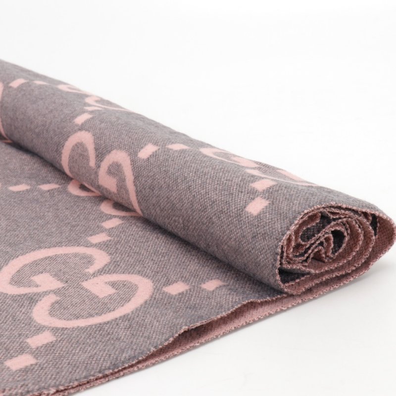Gucci GG Double-Face Jacquard Scarf Gray & Pink view