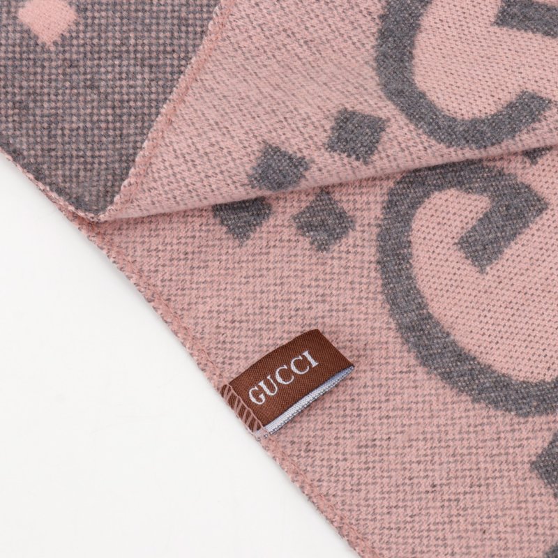 Gucci GG Double-Face Jacquard Scarf Gray & Pink view