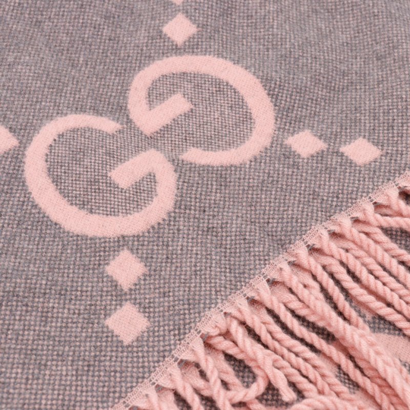 Gucci GG Double-Face Jacquard Scarf Gray & Pink view