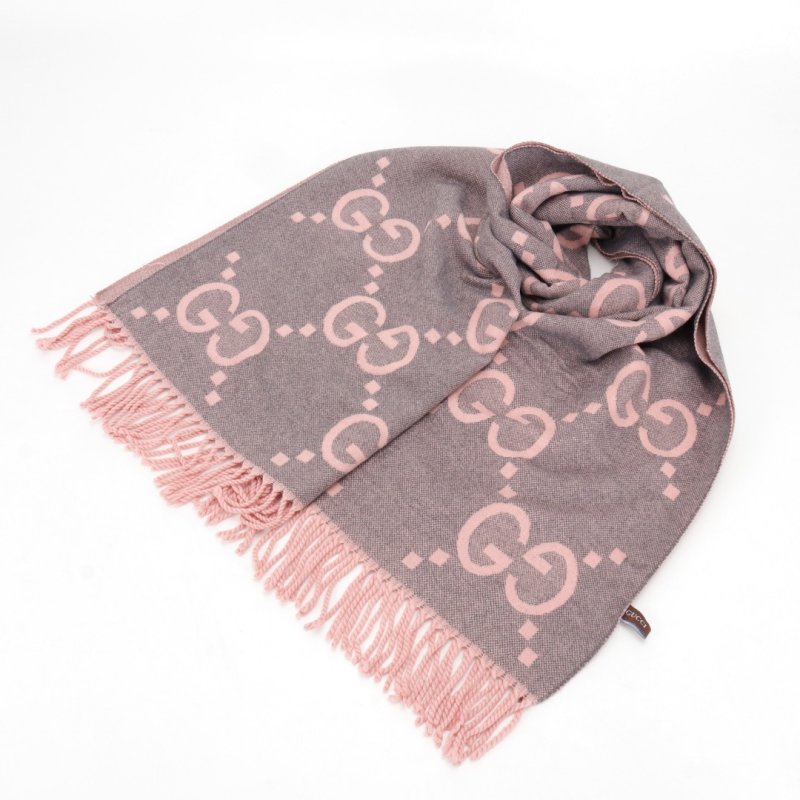 Gucci GG Double-Face Jacquard Scarf Gray & Pink view