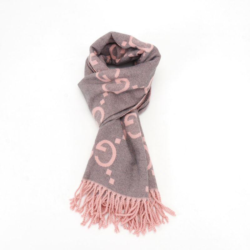 Gucci GG Double-Face Jacquard Scarf Gray & Pink view