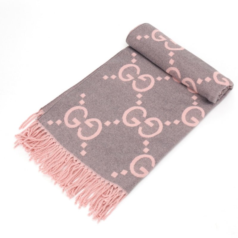 Gucci GG Double-Face Jacquard Scarf Gray & Pink view