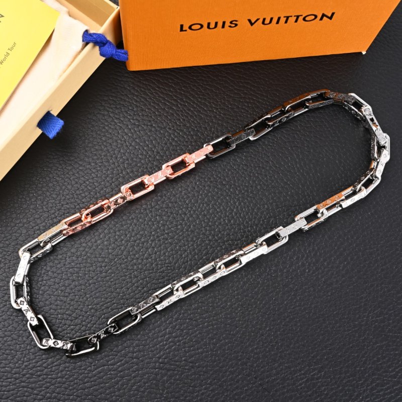 Louis Vuitton Monogram Chain Bamboo Link Necklace - Silver & Rose Gold