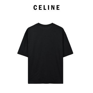 Celine Logo Embroidered Short Sleeve T-Shirt Black view 2