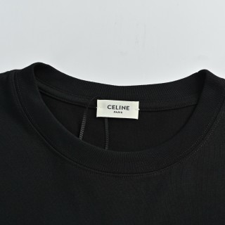 Celine Logo Embroidered Short Sleeve T-Shirt Black view 5