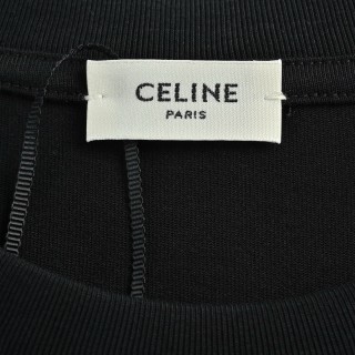 Celine Logo Embroidered Short Sleeve T-Shirt Black view 7