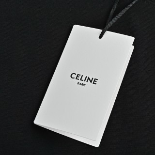 Celine Logo Embroidered Short Sleeve T-Shirt Black view 9