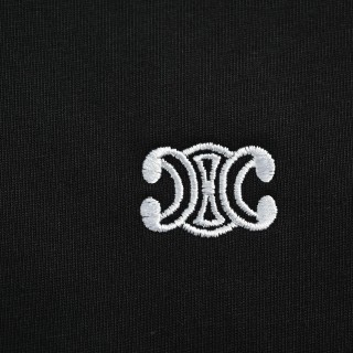 Celine Logo Embroidered Short Sleeve T-Shirt Black view 10