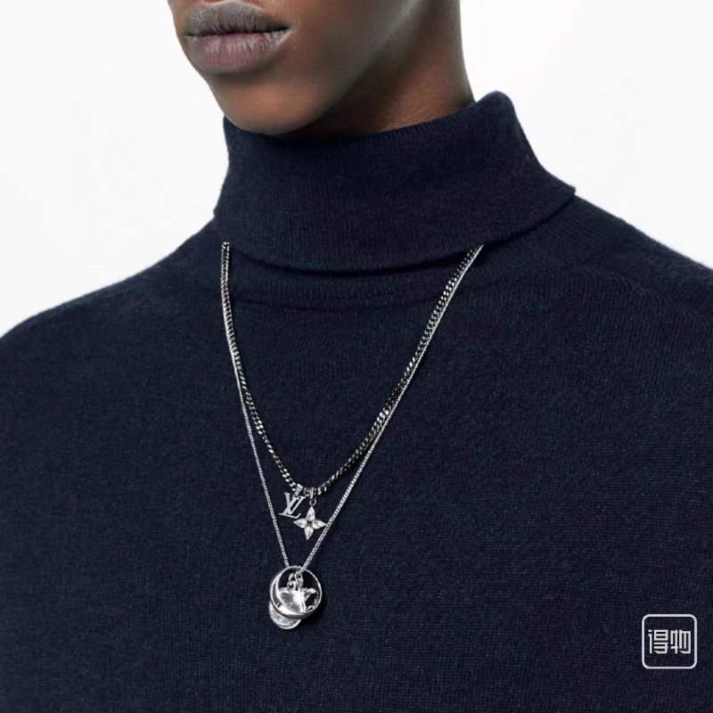 Louis Vuitton Floral Diamond LV Logo Silver Pendant Necklace view