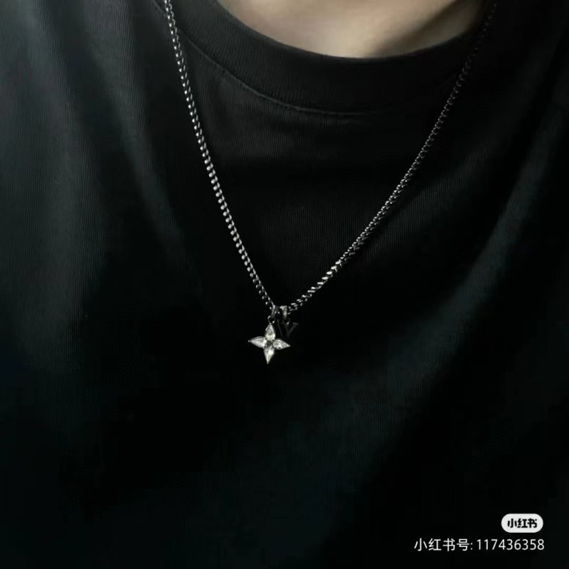 Louis Vuitton Floral Diamond LV Logo Silver Pendant Necklace view