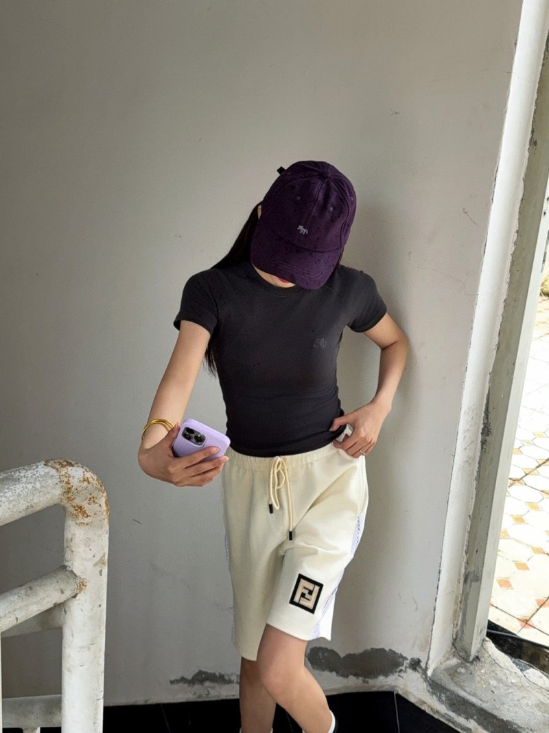 Fendi Cream Mesh Panel Shorts with FF Logo view