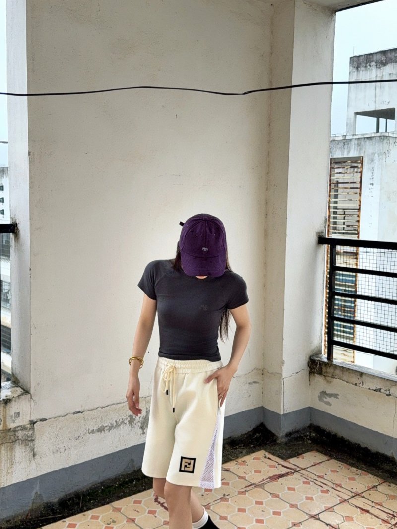 Fendi Cream Mesh Panel Shorts with FF Logo view