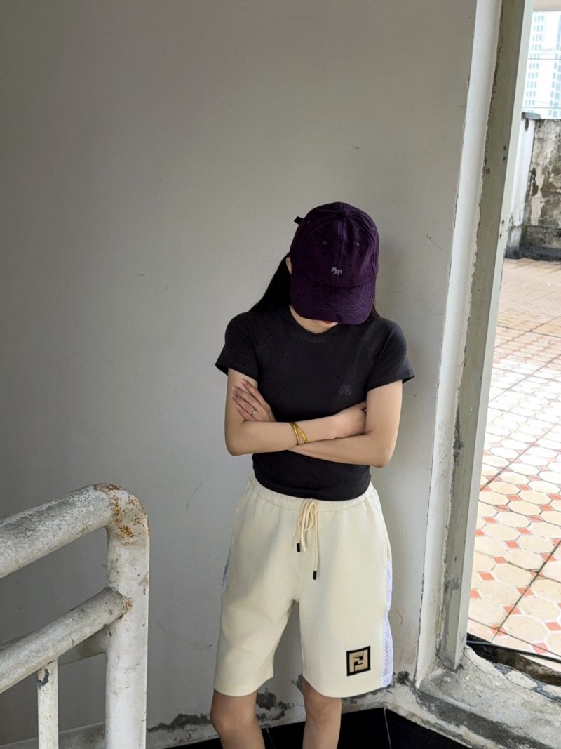 Fendi Cream Mesh Panel Shorts with FF Logo view