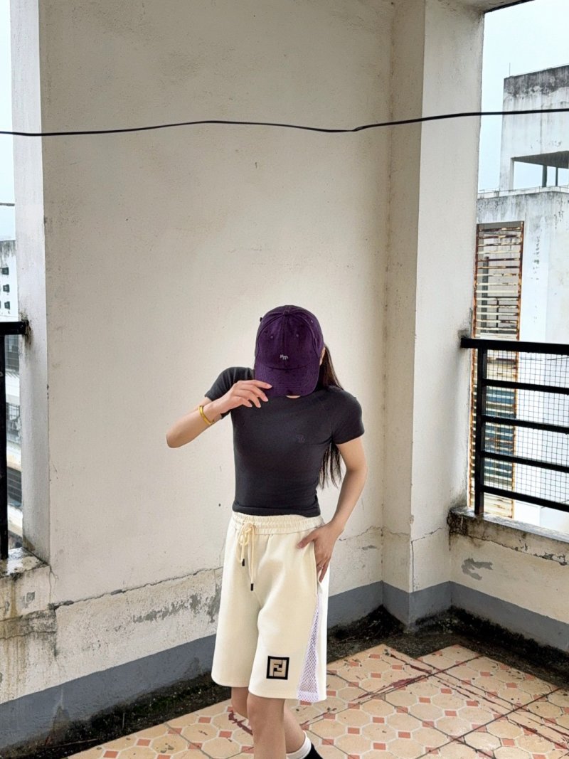 Fendi Cream Mesh Panel Shorts with FF Logo view