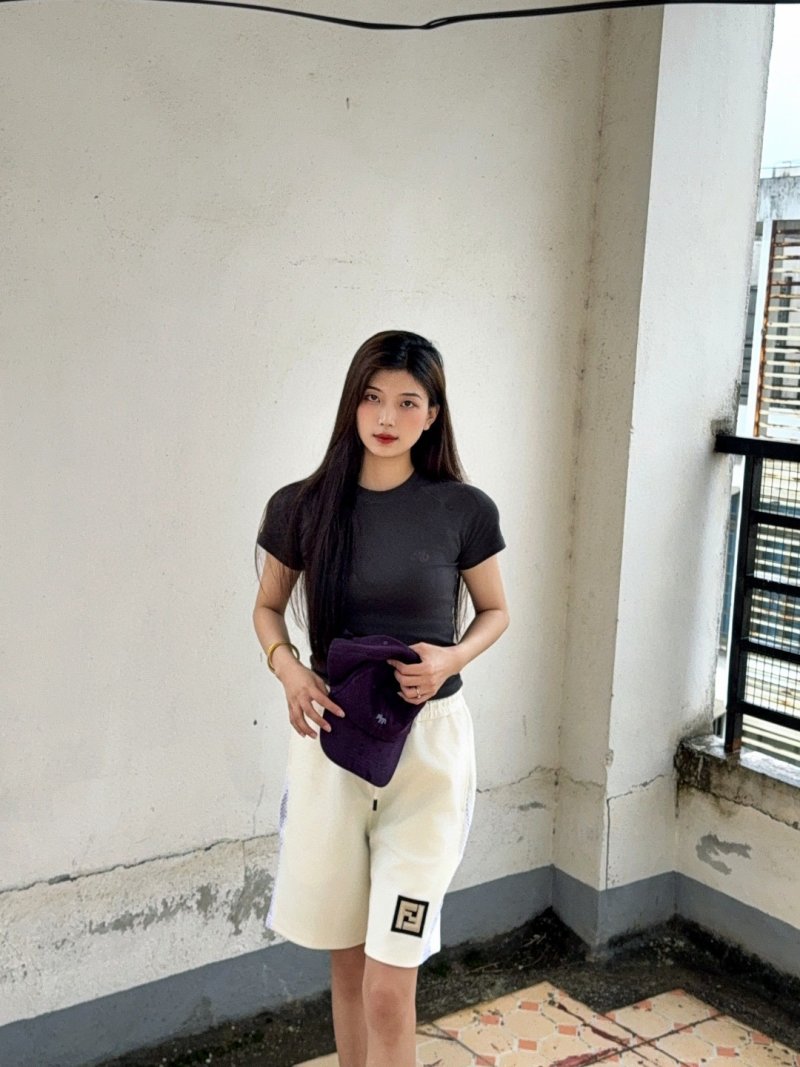 Fendi Cream Mesh Panel Shorts with FF Logo view