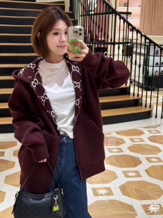 Gucci GG Monogram Burgundy Knit Cardigan view 4
