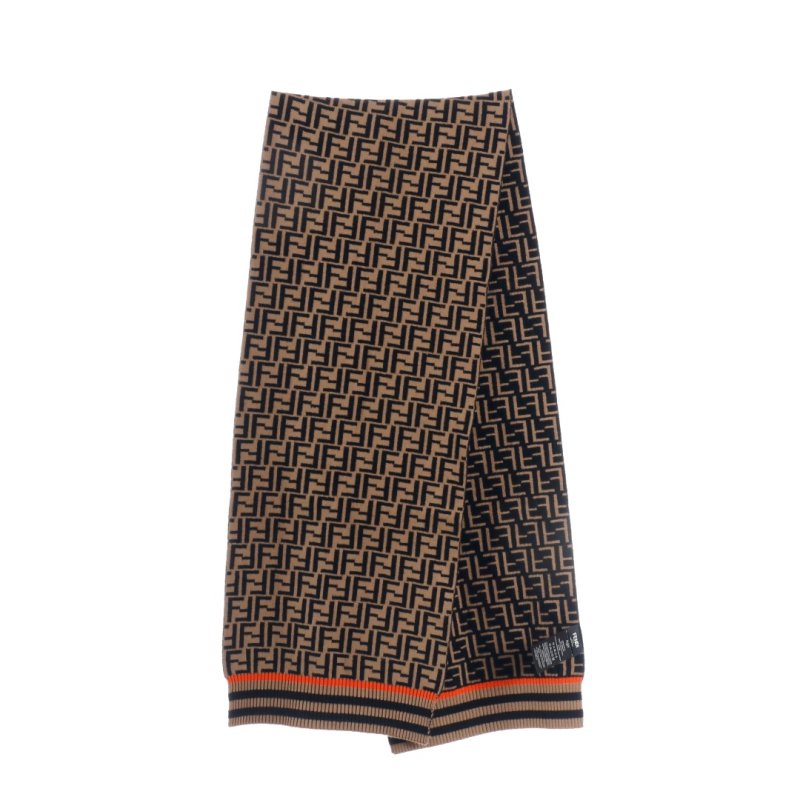 Fendi Monogram Logo Wool Blend Long Scarf Brown view