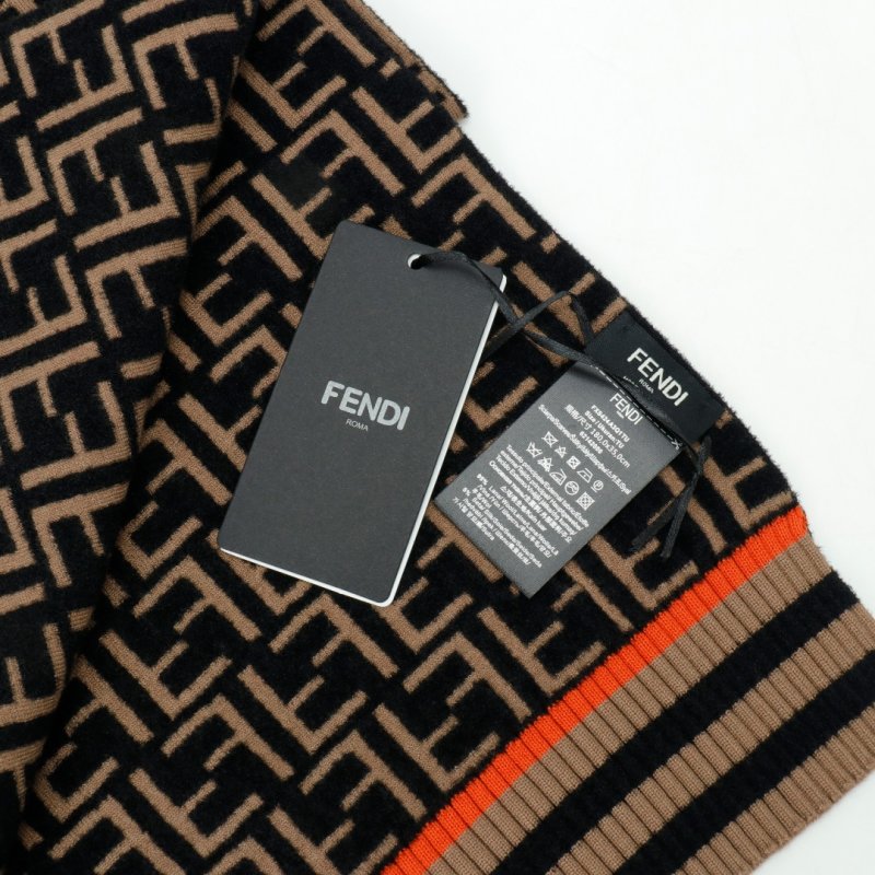 Fendi Monogram Logo Wool Blend Long Scarf Brown view