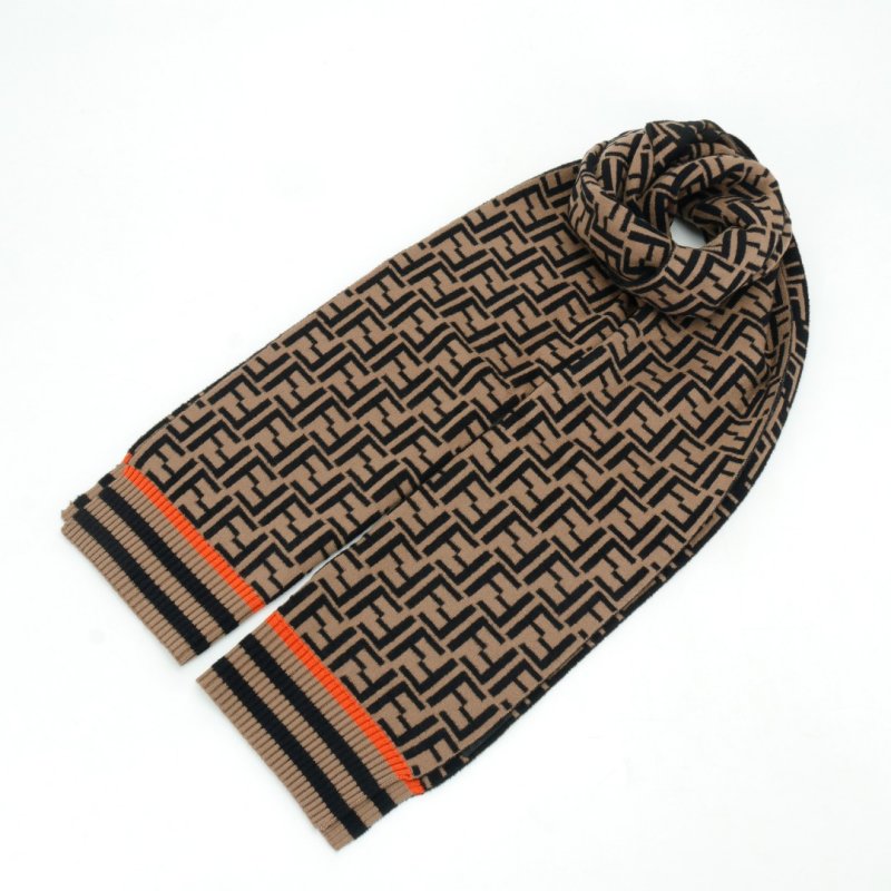 Fendi Monogram Logo Wool Blend Long Scarf Brown view