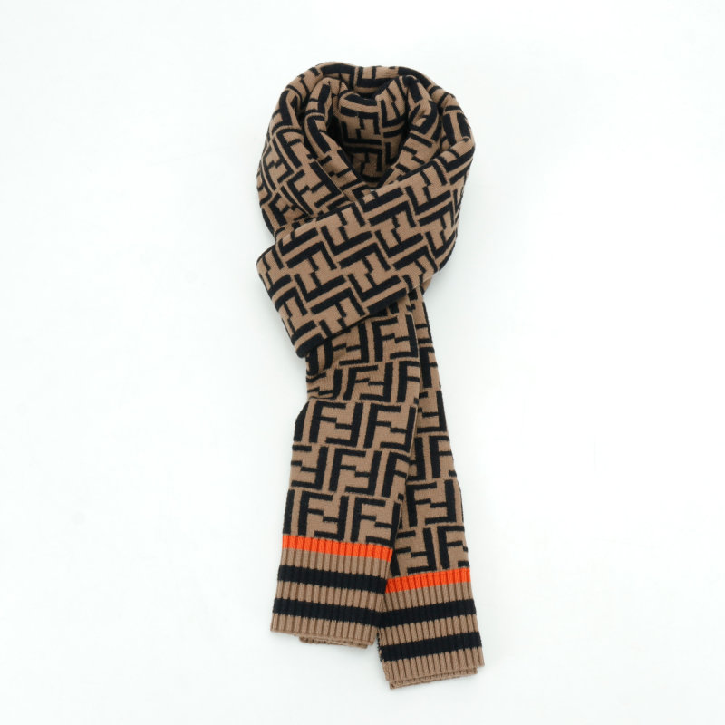 Fendi Monogram Logo Wool Blend Long Scarf Brown view
