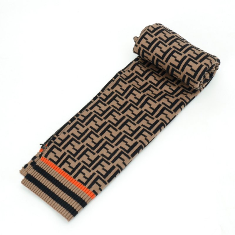 Fendi Monogram Logo Wool Blend Long Scarf Brown view