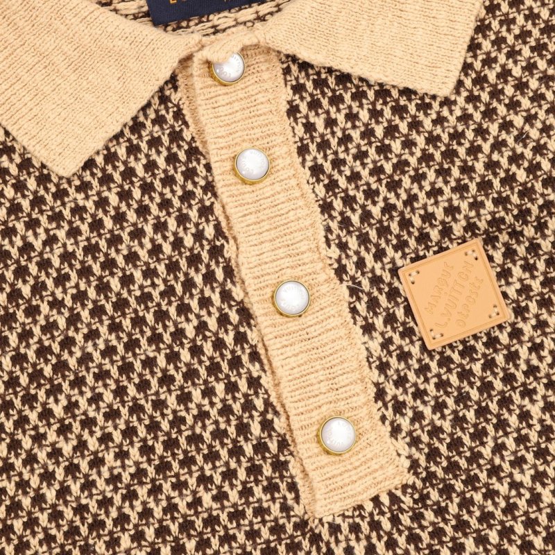 Brown Houndstooth Short Sleeve Knit T-Shirt view