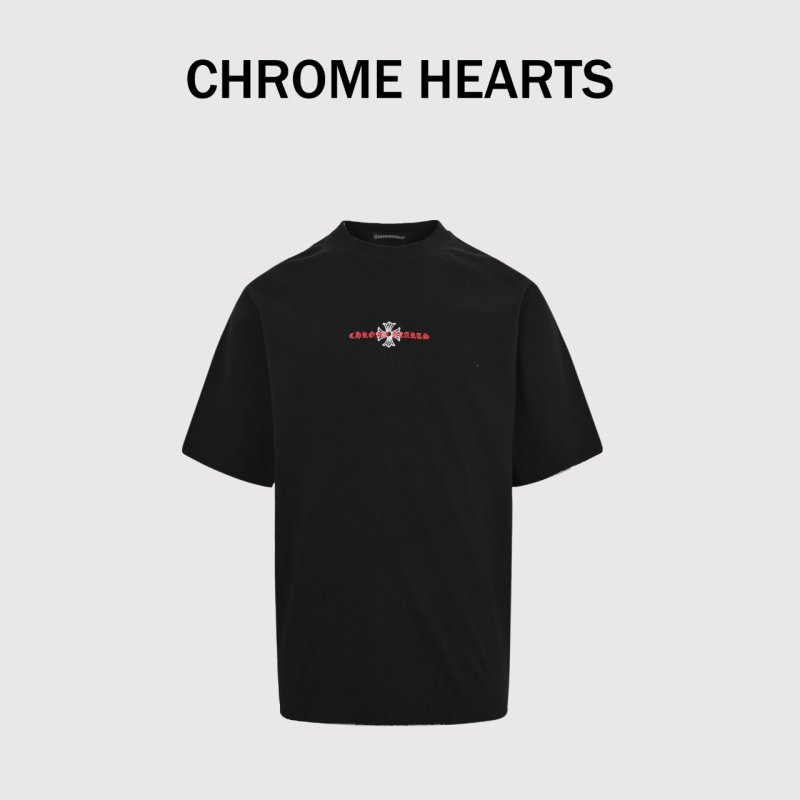 Chrome Hearts Sanskrit Cross Embroidered Short Sleeve T-Shirt Black