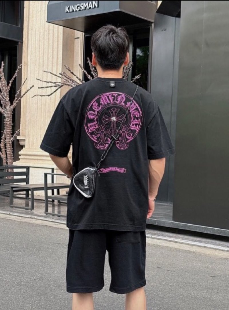 Black Oversized Short Sleeve T-Shirt with Pink Circle Logo view