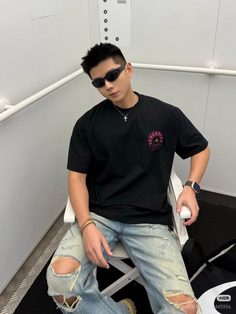 Black Oversized Short Sleeve T-Shirt with Pink Circle Logo view