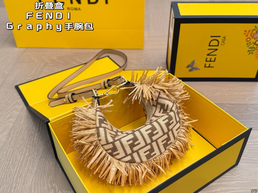 Fendi Graphy Wristlet Bag Brown Monogram with Black Fringe view