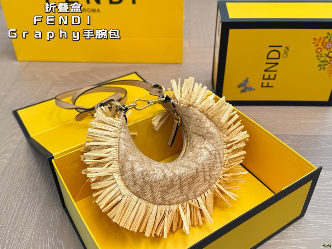 Fendi Graphy Wristlet Bag Brown Monogram with Black Fringe view