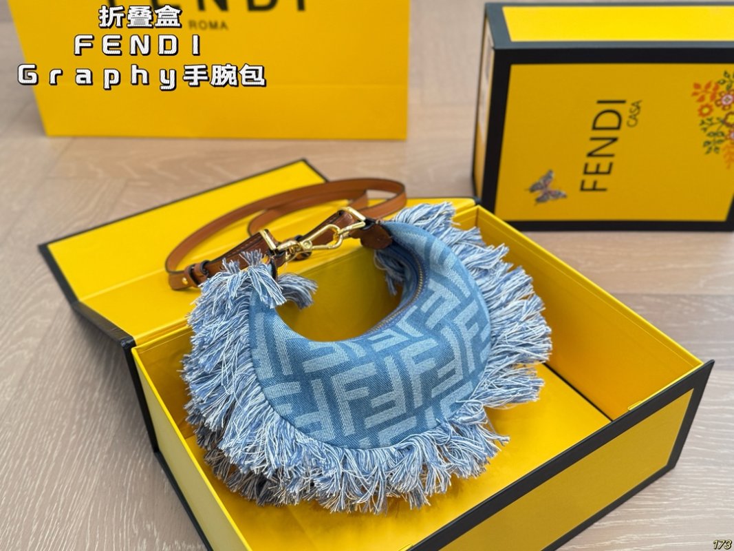 Fendi Graphy Wristlet Bag Brown Monogram with Black Fringe view