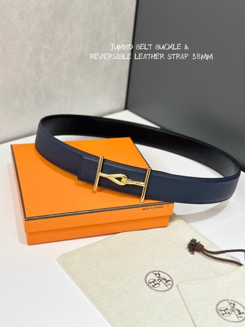 Jumbo Buckle Reversible Leather Belt 38mm – Black/Navy