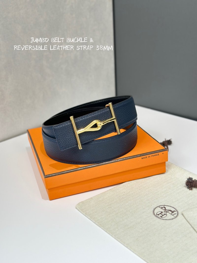 Jumbo Buckle Reversible Leather Belt 38mm – Black/Navy view