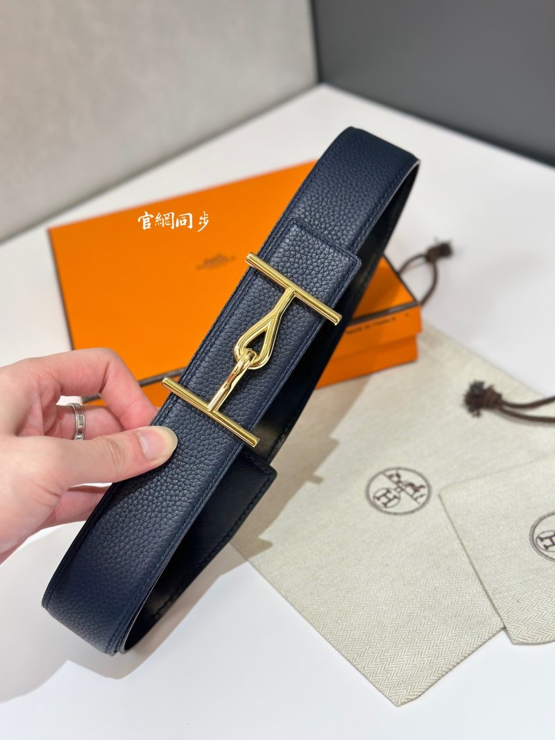 Jumbo Buckle Reversible Leather Belt 38mm – Black/Navy view