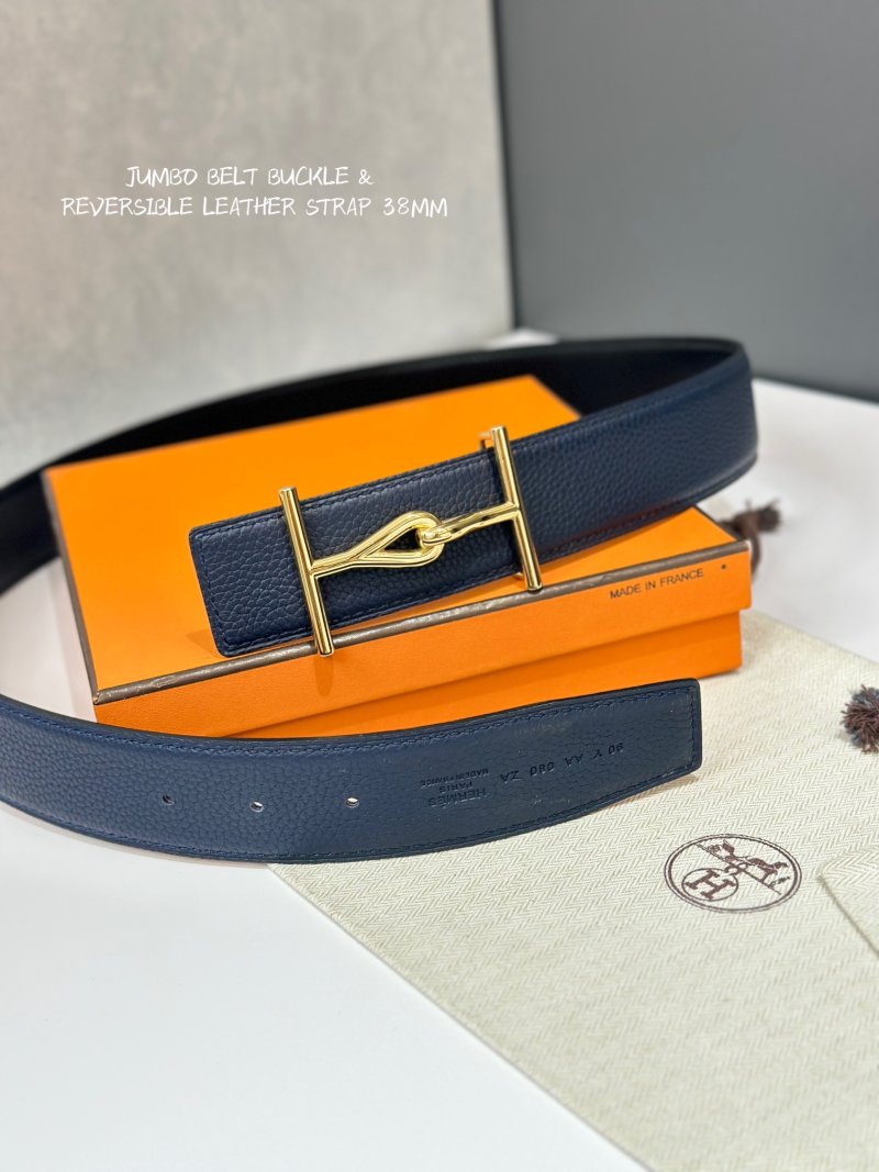 Jumbo Buckle Reversible Leather Belt 38mm – Black/Navy view