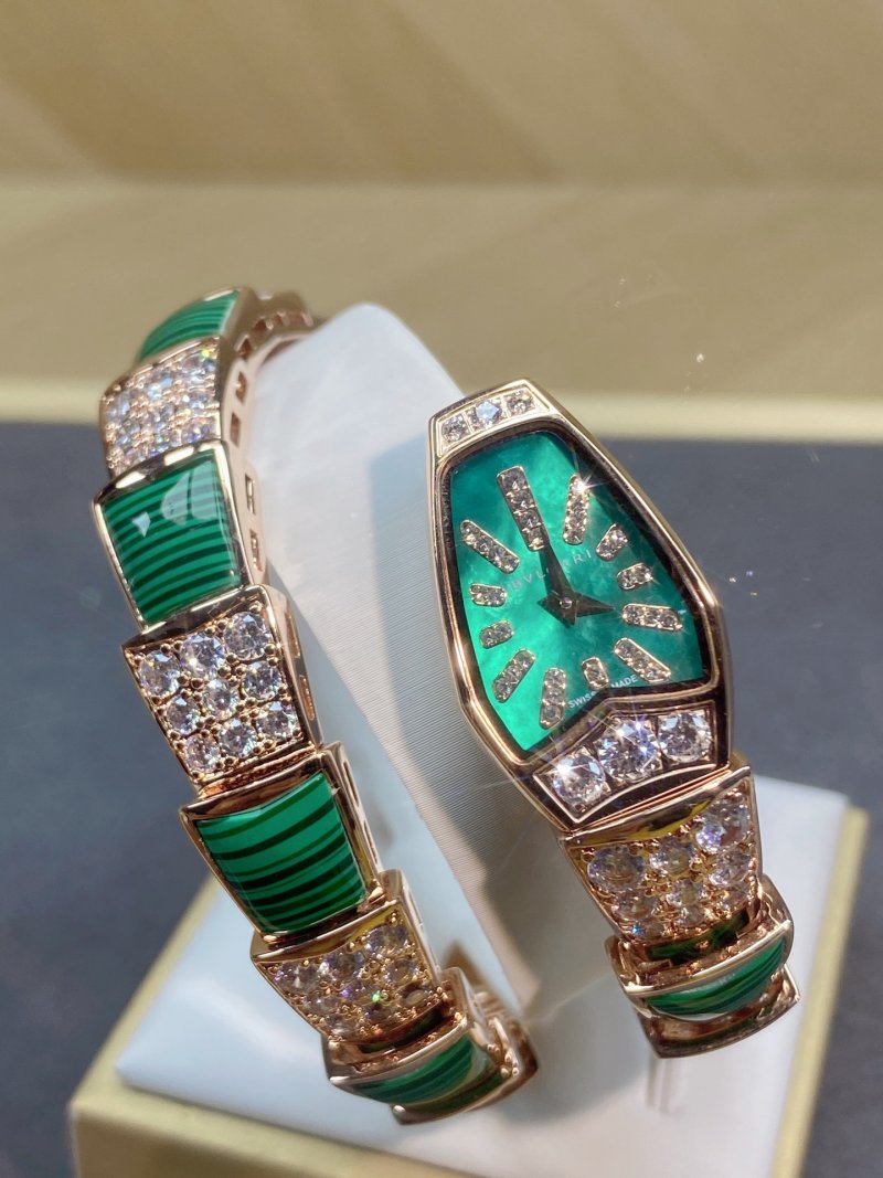 Bulgari Serpenti Rose Gold Green Malachite Diamond Watch