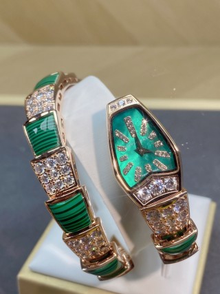 Bulgari Serpenti Rose Gold Green Malachite Diamond Watch